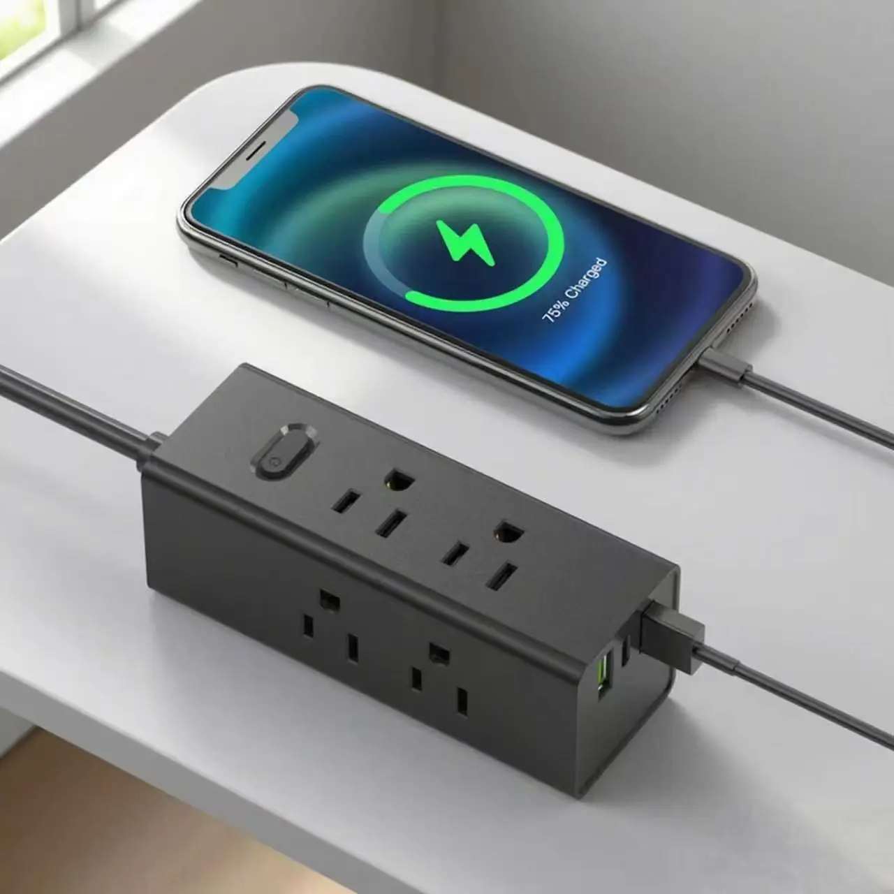 نوار برق ایالات متحده با دوشاخه فلت USB کابل برق سفری